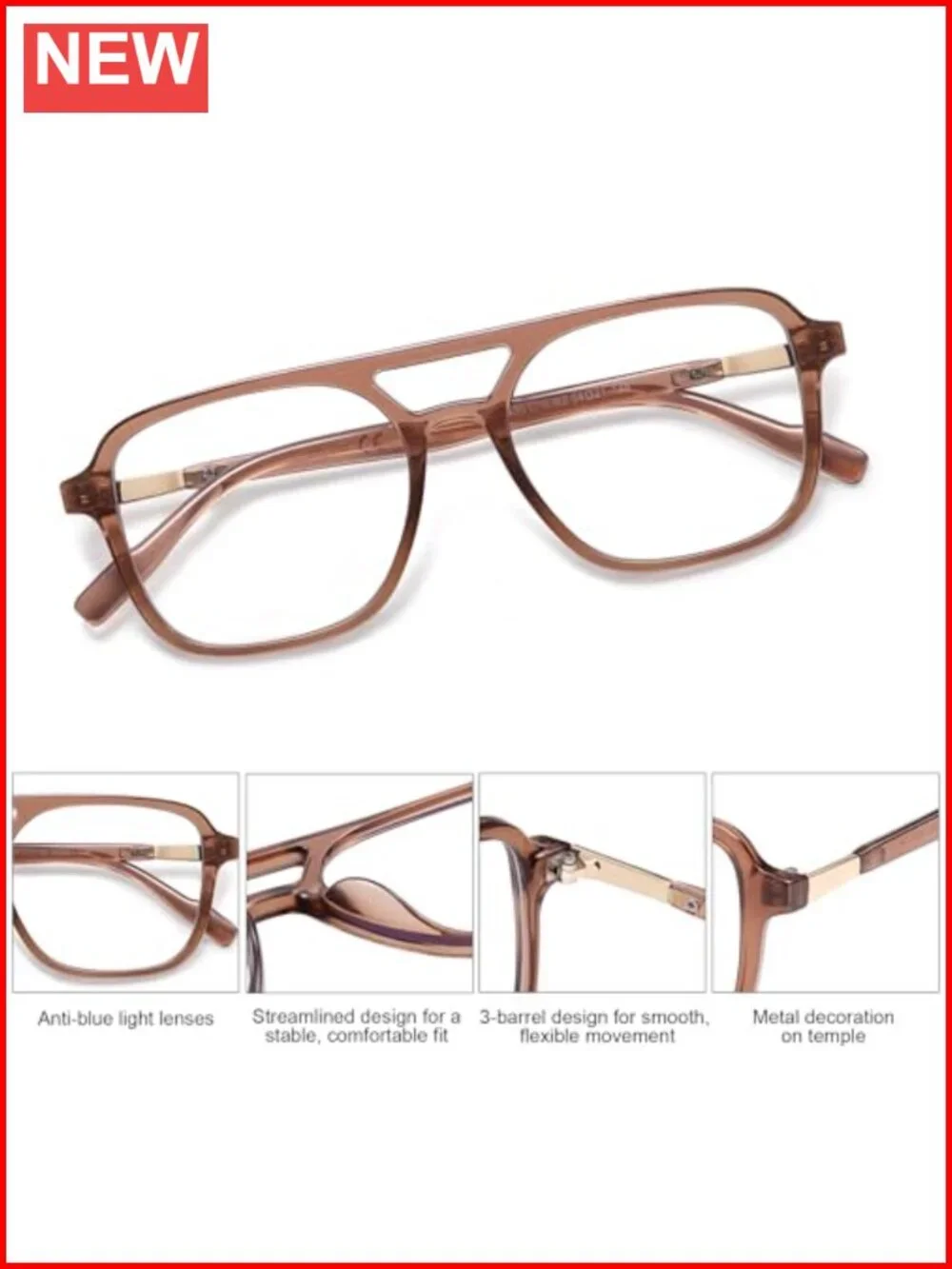Trendy Aviator Blue Light Blocking Glasses Computer Frame